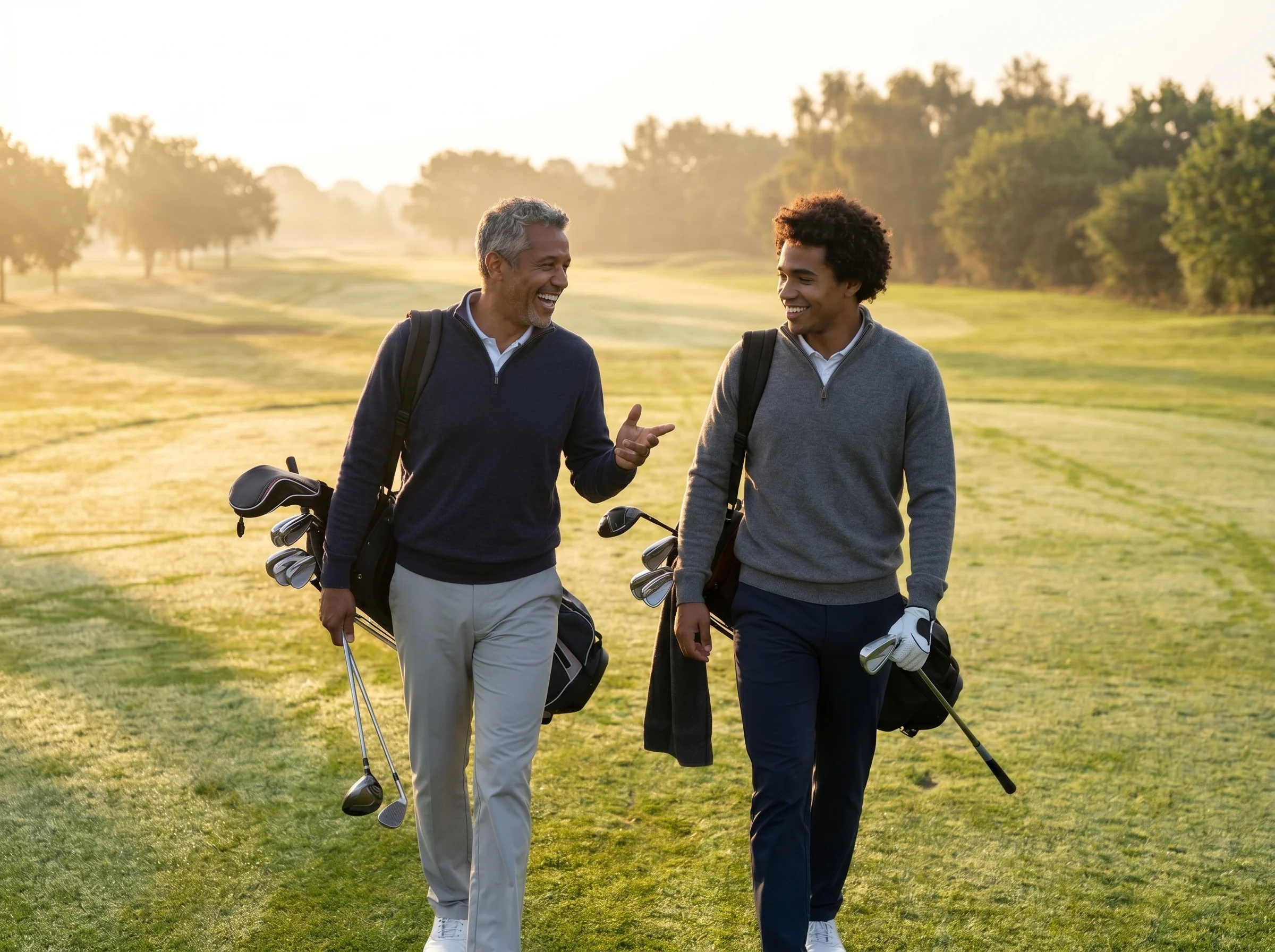 Father and son on a golf course representing renewed vitality and presence